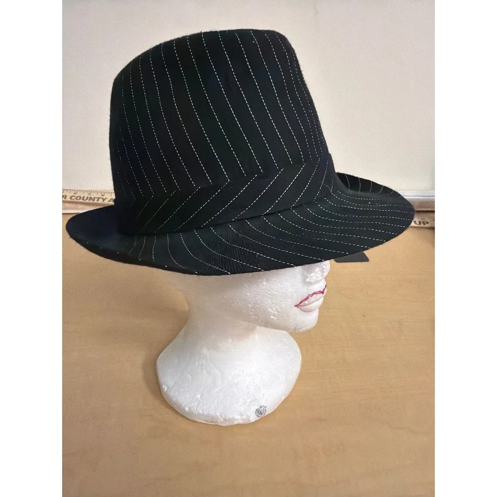 Black Pinstripe Fedora Hat Classic Gangster Style Trilby Narrow Brim